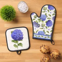 Blue Hydrangea Flower Botanical Art  Oven Mitt & Pot Holder Set