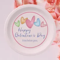 Galentine's Day Watercolor Hearts Paper Plate