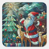 Santa Claus and His Reindeer Bearing Gifts Square Sticker