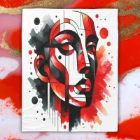 Abstract Face Red, Black and White |  Fleece Blanket