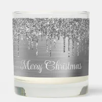 Silver Glitter Drips and Foil Merry Christmas Scented Candle