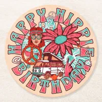 Hippie Retro Vintage Colors Birthday Round Paper Coaster