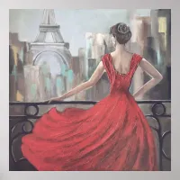 Artistic Lady in a Red Dress in Paris Poster