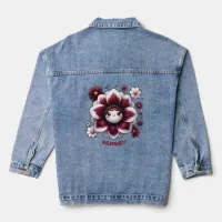 Cute Monogram Burgundy and White Flower | Denim Jacket