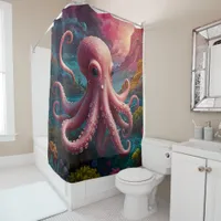 Vibrant pink Octopus Underwater Sea Life bathroom Shower Curtain