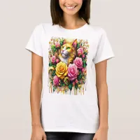 Feline Amidst a Vibrant Floral Bloom T-Shirt