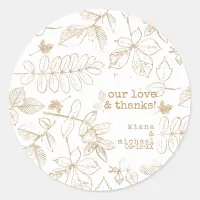 Golden Leaf Pattern Wedding ID655 Classic Round Sticker