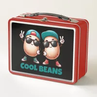 Funny Cool Beans Wear Caps and Sneakers Metal Lunch Box