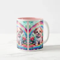 Cute Little Small Puppy Dog Pencil Art  Two-Tone Coffee Mug