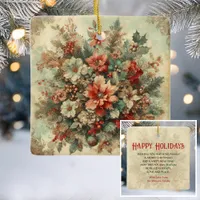 Elegant Vintage Christmas Flowers  Ceramic Ornament