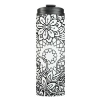 Bold Black and White Graphic Design Floral Thermal Tumbler