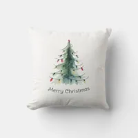 Minimalist Watercolor Christmas Tree Throw Pillow