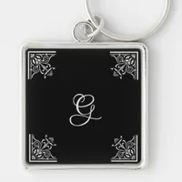 Bold Black and White Vintage Personalized  Keychain