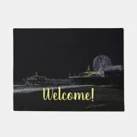 Welcome! Pitch Black Neon Santa Monica Pier Doormat