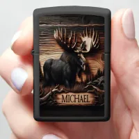 Wood Carved Moose Plaque Zippo Lighter