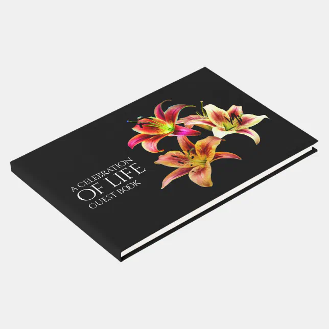 Elegant Trio of Yellow Pink Daylilies Floral Guest Book
