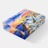 Greece Santorini Watercolor Sketch Aegean Sea |  Paperweight