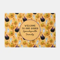 Halloween Black Cats Ghost Pumpkins Family Name Doormat