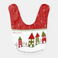 Cute red&green village in the snow at Christmas Baby Bib