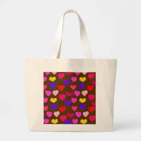 Colorful Fun Hearts for Valentines Large Tote Bag