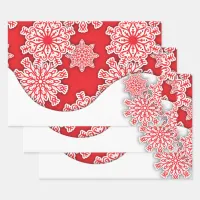 Red and White Nordic Festive Christmas Snowflakes Wrapping Paper Sheets