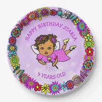 Pretty Purple Fairy and Flower Border Birthday Paper Plates