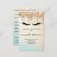 Glitter Gold  Eyelash Extension Client Record Business Card