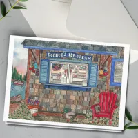 Coastal Ice Cream Shop Watercolor Card