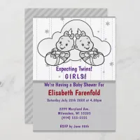 Expecting Twin Girls Cloud Baby Shower Gray Shades Invitation