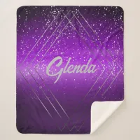 Modern Purple Brushed Metal with Silver Monogram | Sherpa Blanket