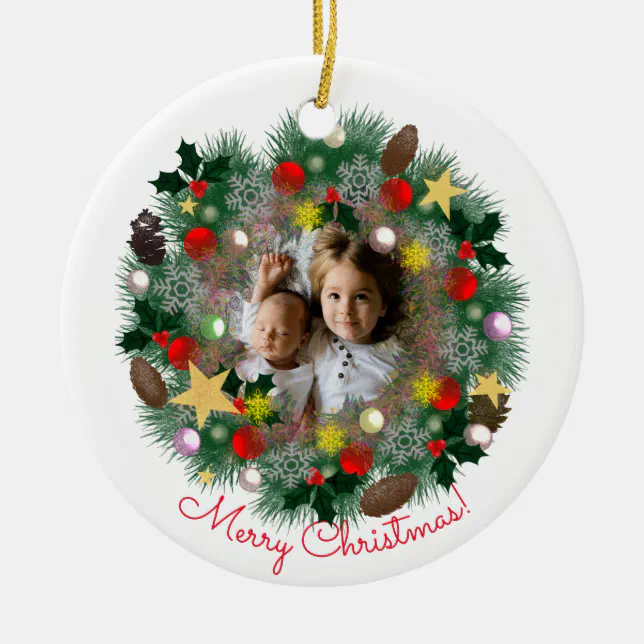 Christmas and New Year greetings, photo in a crown Ceramic Ornament