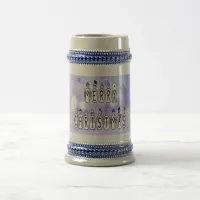 Merry Christmas Snow People Font, Blue Tint Snow Beer Stein