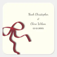 Simple Elegant Minimalist Red Bow Classic Square Sticker