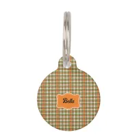 Green Orange Gingham Pet ID Tag