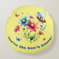 Watercolor Monogram You're the Bee's Knees Yellow Round Pillow