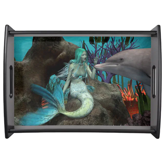 Mermaid and Dolphin Under the Sea Serving Tray