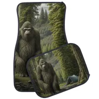 Huge Bigfoot sitting next to Tent in the Woods Car Floor Mat