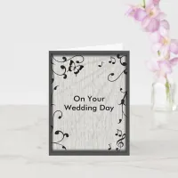 Music Butterfly Leaves Gray & Black Wood Wedding Card