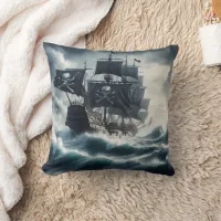 Thumbnail for Pirate Ship Navigating Stormy Seas at Dusk Throw Pillow