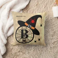 Monogram B Halloween Sky Witch Spiders Name Throw Pillow