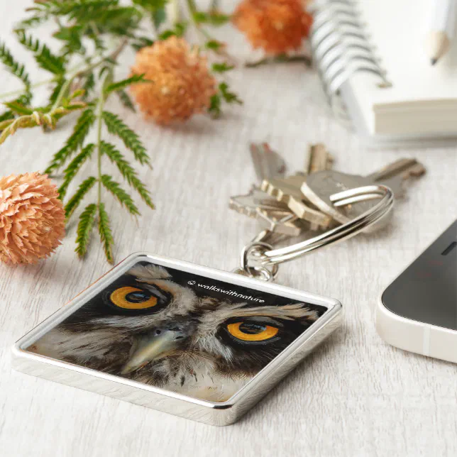 Mesmerizing Golden Eyes of a Spectacled Owl Keychain