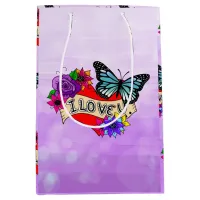 I Love You | Hearts, Roses and Butterflies  Medium Gift Bag