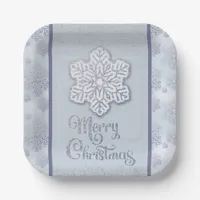 Merry Christmas Snowflakes Silver Glitter Paper Plates