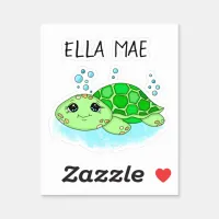 Personalized Cute Turtle Cartoon Name  Sticker