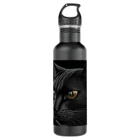 AI Black Cat with Yellow Eyes Stainless Steel Water Bottle