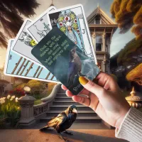 Black Crow Witch Familiar with Teal Smoke/Shadows Tarot Cards