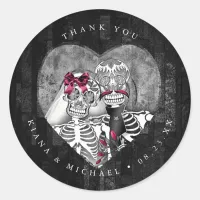 Skeletons Gothic Thank You Burgundy ID866 Classic Round Sticker