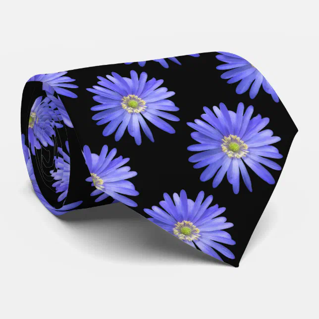 Elegant Blue Anemone Flower Tie