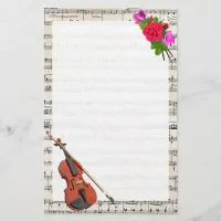 Vintage Sheet Music with Violin and Roses Stationery