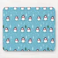 Cute Penguins on Light Blue with Snowflakes  Mouse Pad